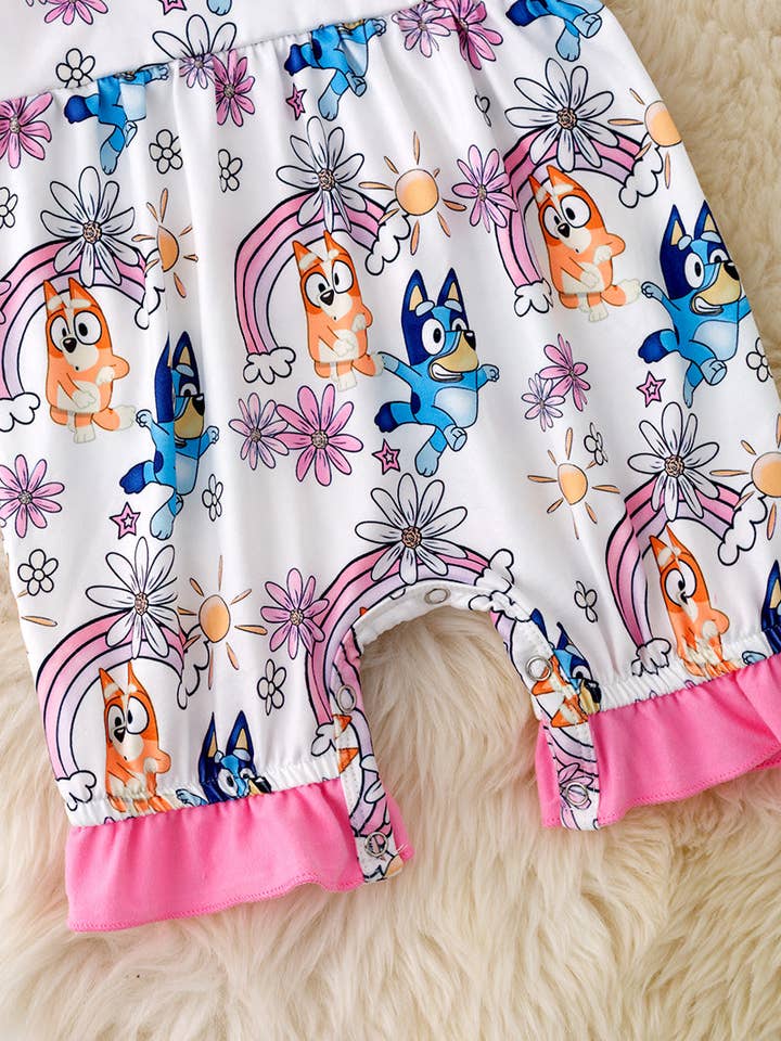 Kids Charm Online - Wholesale Jumpsuit - Baby - Blue* printed Girls romper w/ruffle hem. RPG50207 JEA