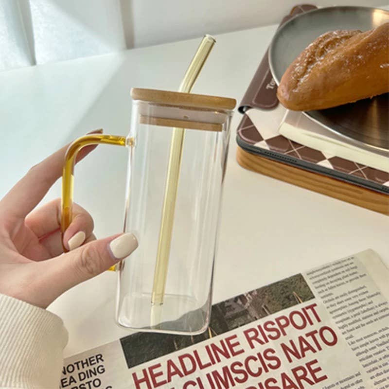 Subli Vinyl Blanks – wholesale Dricksglas och koppar – Square Libbey-glas med bambulock och sugrör1