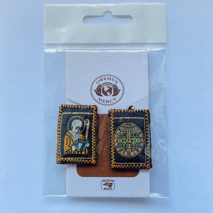 Oremus Mercy - Wholesale Woven Necklace - Scapular St. Benedict BROWN