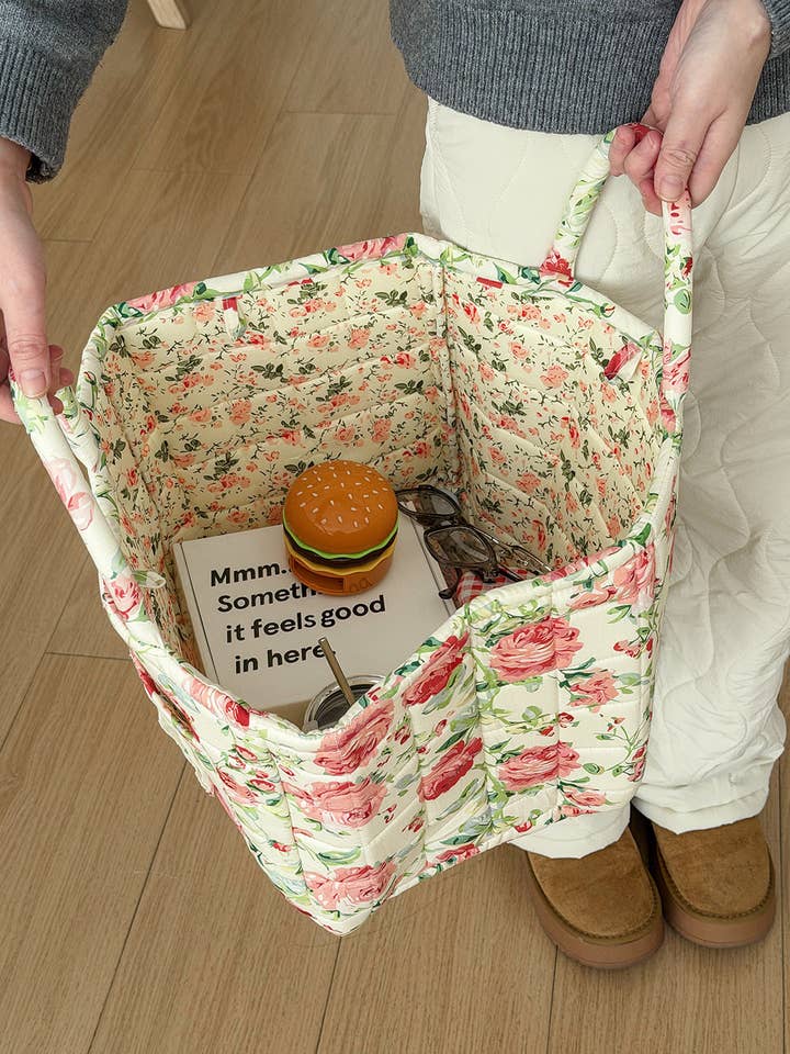 Quilted Floral Soft Side Storage Tote for wholesale by Tickled Teal