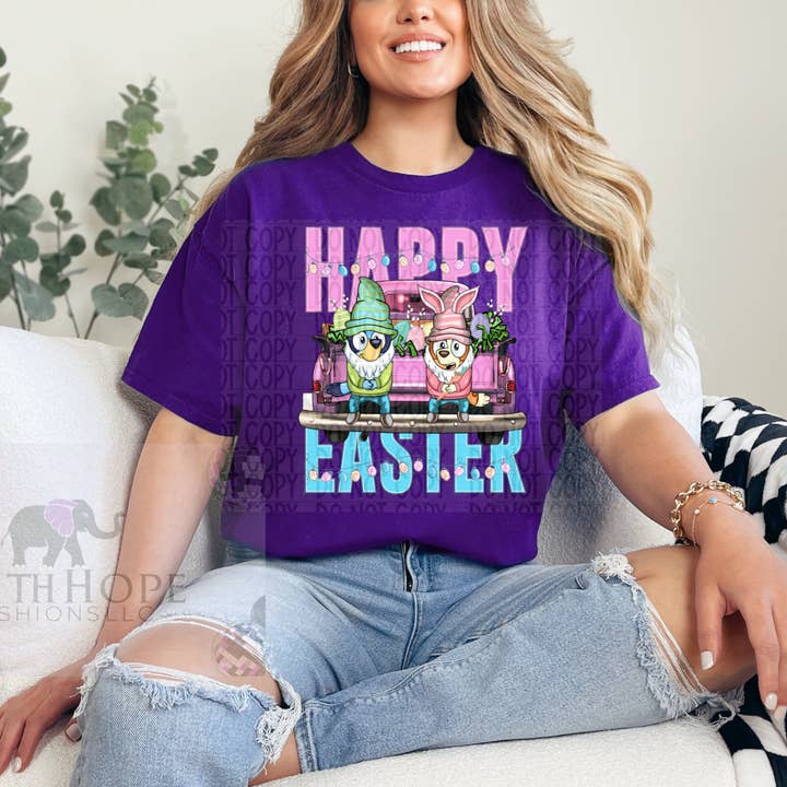 FaithHopeFashionsLLC - Wholesale Screen Printed T-Shirt - Women's - Happy Easter Bluey Shirt