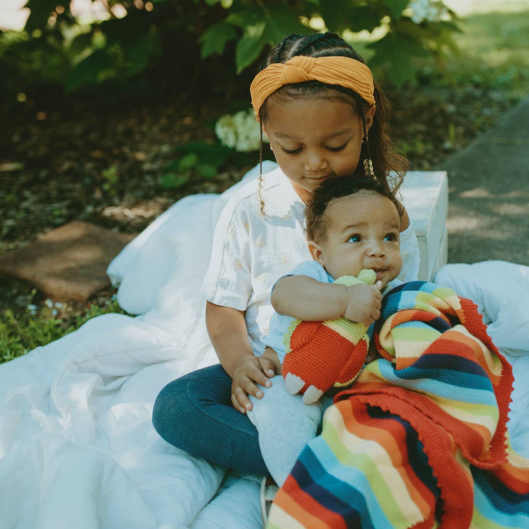 Pebble - Wholesale Bedding Blanket - Kids & Baby - Handmade Organic Cotton Knit Baby Blanket - Rainbow Stripes1