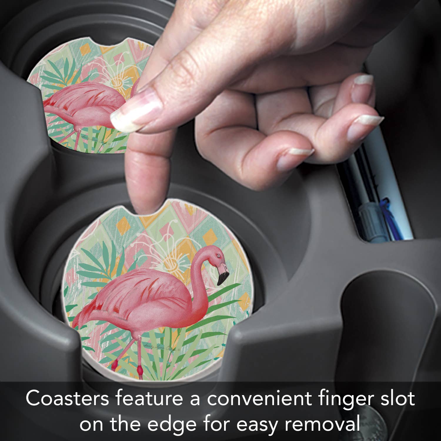 CounterArt/Highland Home/Thirstystone - Wholesale Car Coaster - Unisex - Diamond Flamingo Absorbent Stone Car Coaster 1 Pk3