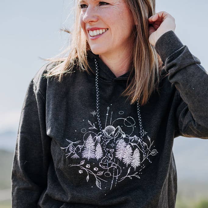 Black Fox and Mountain Hoodie / Sweatshirt for wholesale by Edgy Moose Designs