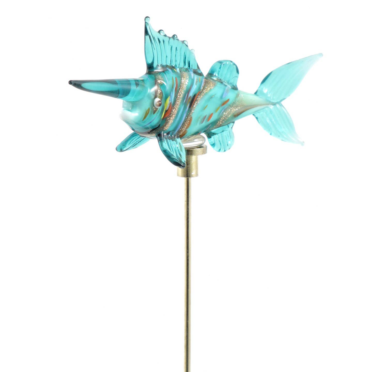 Zaer Ltd. International - Wholesale Garden/Lawn Stake - Glass Swordfish on Gold Plated Iron Pot Stick - 6 Asst Color10