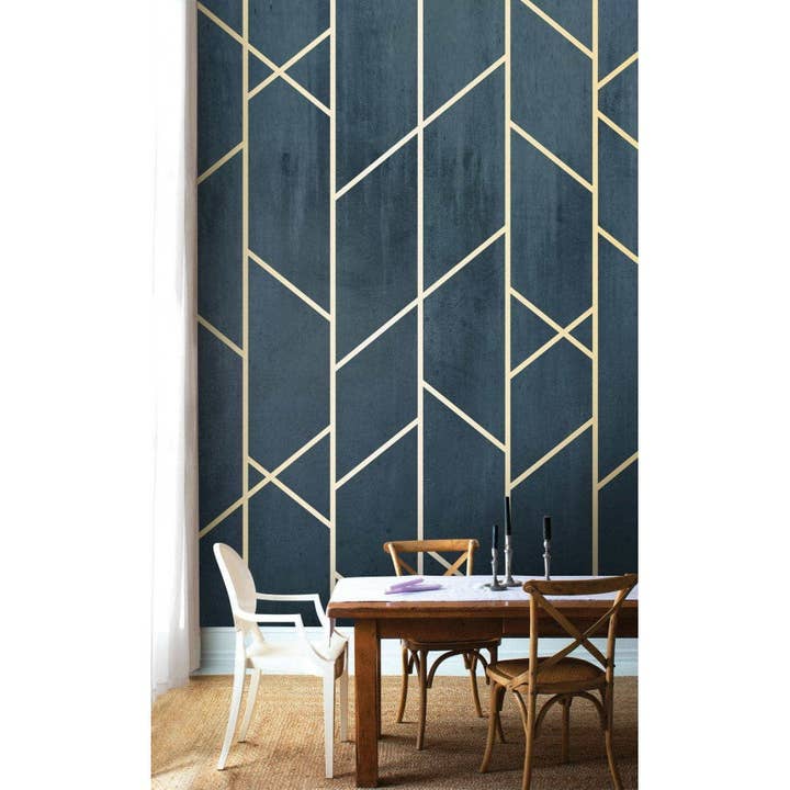 Les Panoramiques - Vente Papier peint - Papier peint géométrique bleu & doré5