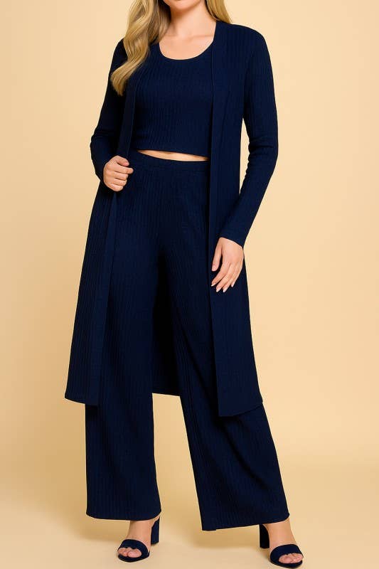 MIO WHOLESALE - Wholesale Top & Pant Set (NOT Loungewear) - Women's - HK3PCS-SET CRINKLE CARDIGAN 3-PIECE SET7