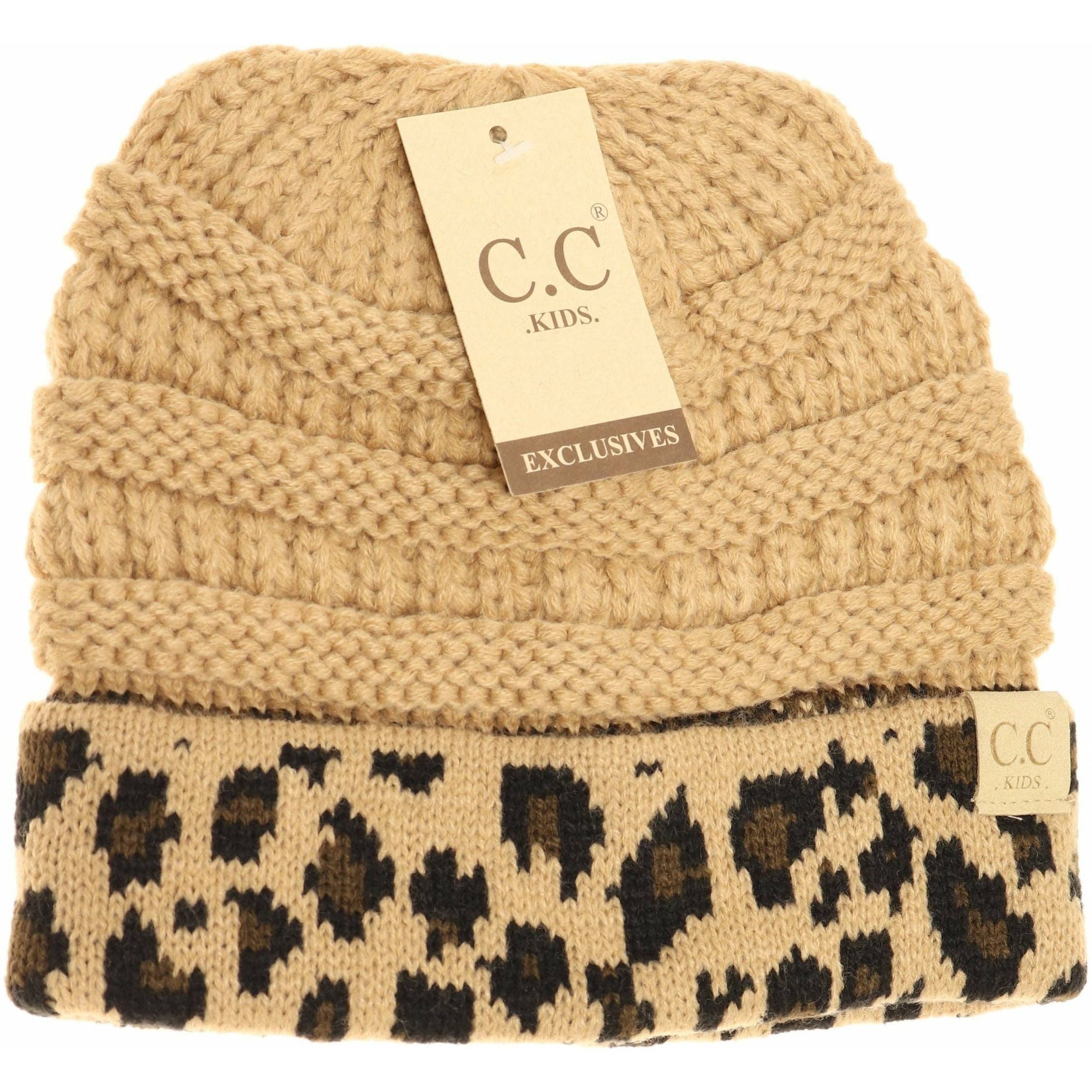 C.C Beanie - Wholesale Beanie - Kids - KIDS Matching Cuff Leopard Print CC Beanie KIDS800