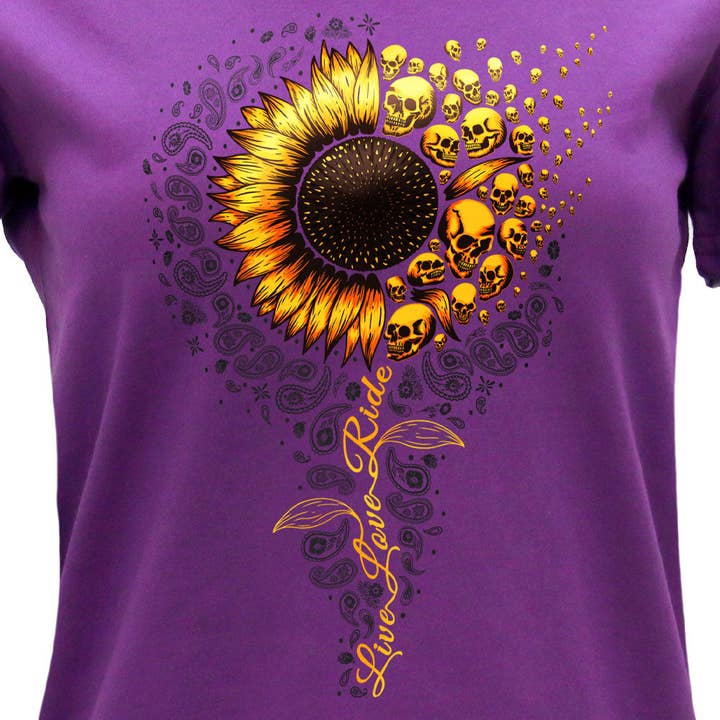 PURP Hot Leathers Flower Skull Purple T-Shirt GLC1598 for wholesale on Faire1