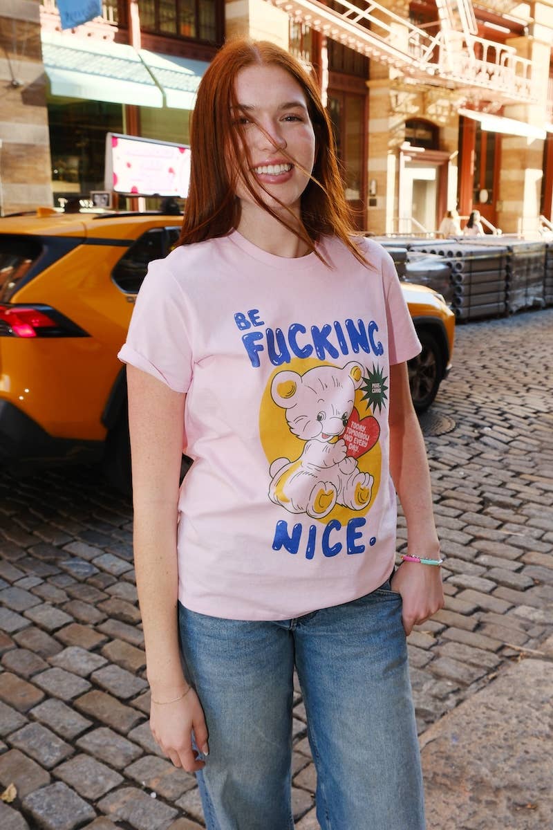 Pink Be F*ing Nice Graphic T-Shirt for wholesale on Faire1