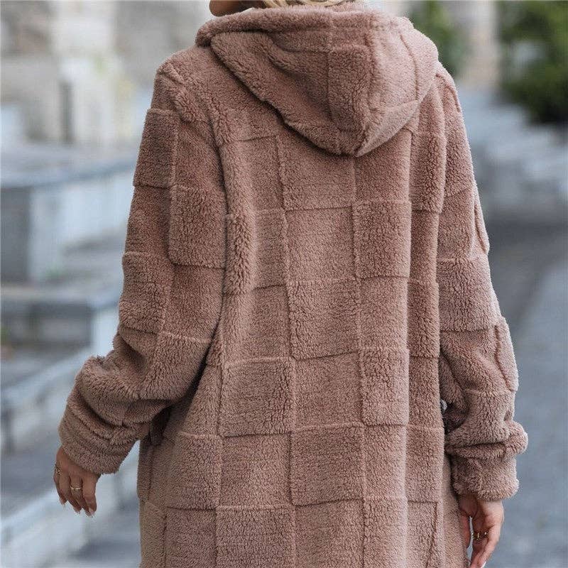 KAKI Manteau en polaire à capuche ample et long cardigan en vente sur Faire4