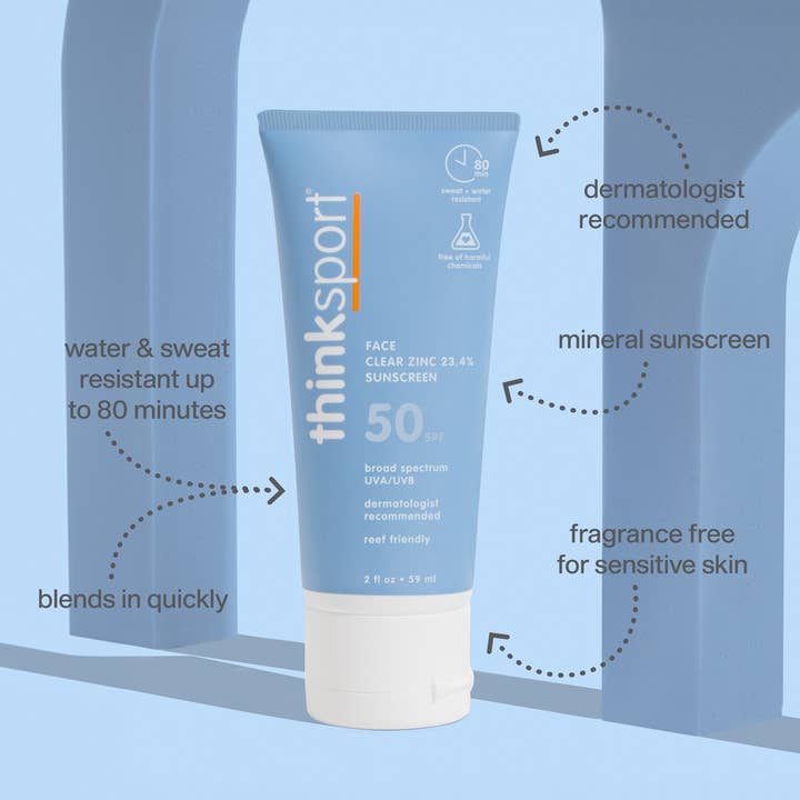 Think - Wholesale Sunscreen - Think Sport SPF 50 Clear Zinc Active Face, EWG Verified