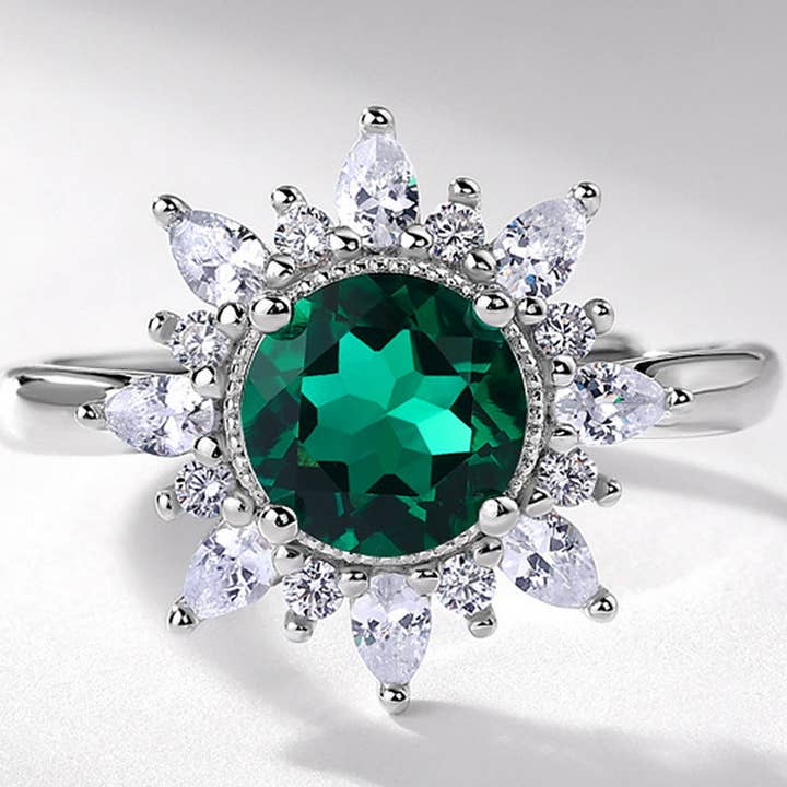 Perimade & Co. LLC - Wholesale Multi-stone ring - Emerald Ruby Sunflower Wedding Ring in 925 Sterling Silver