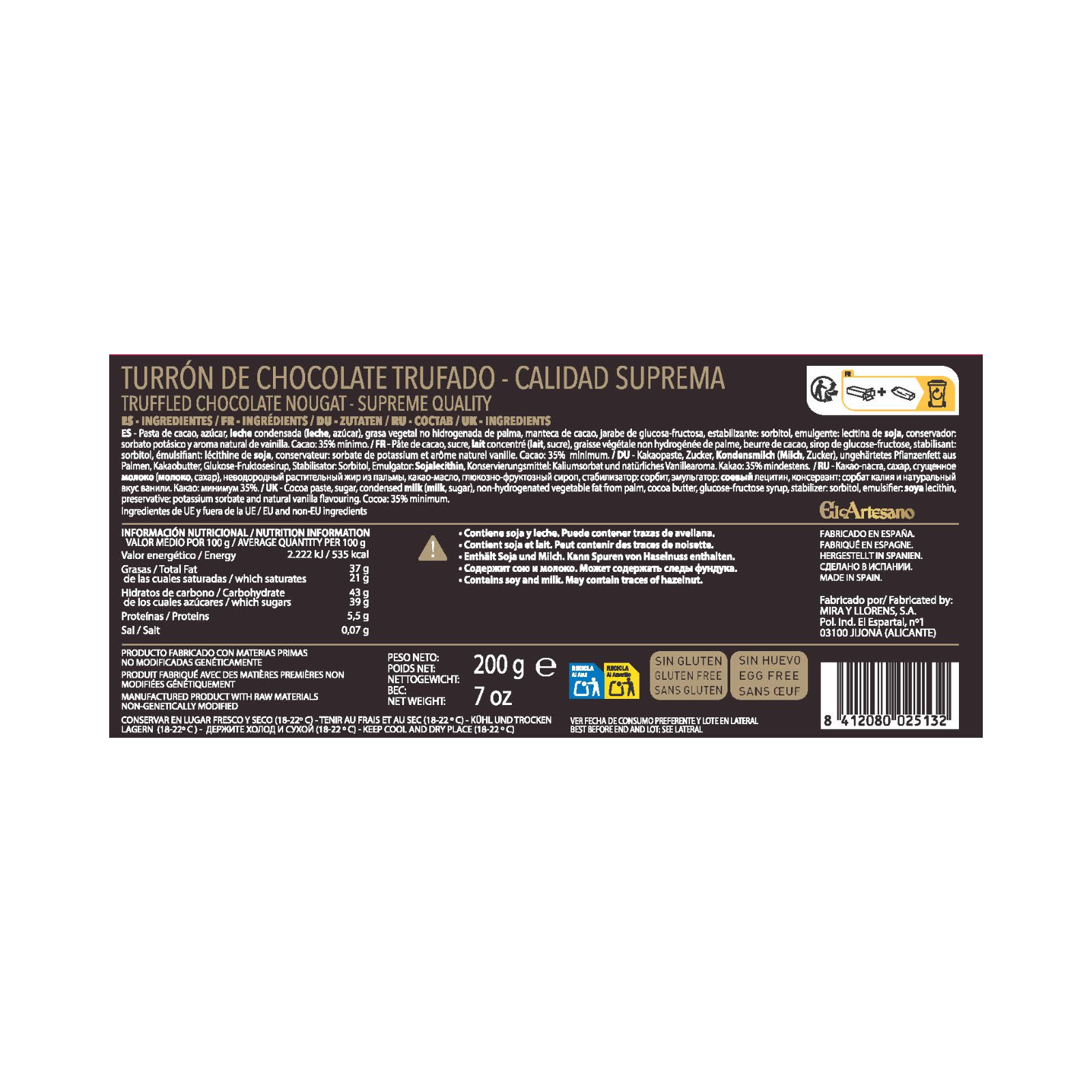 El Artesano - Venta al por mayor Turrón - Turrón Chocolate Trufado1