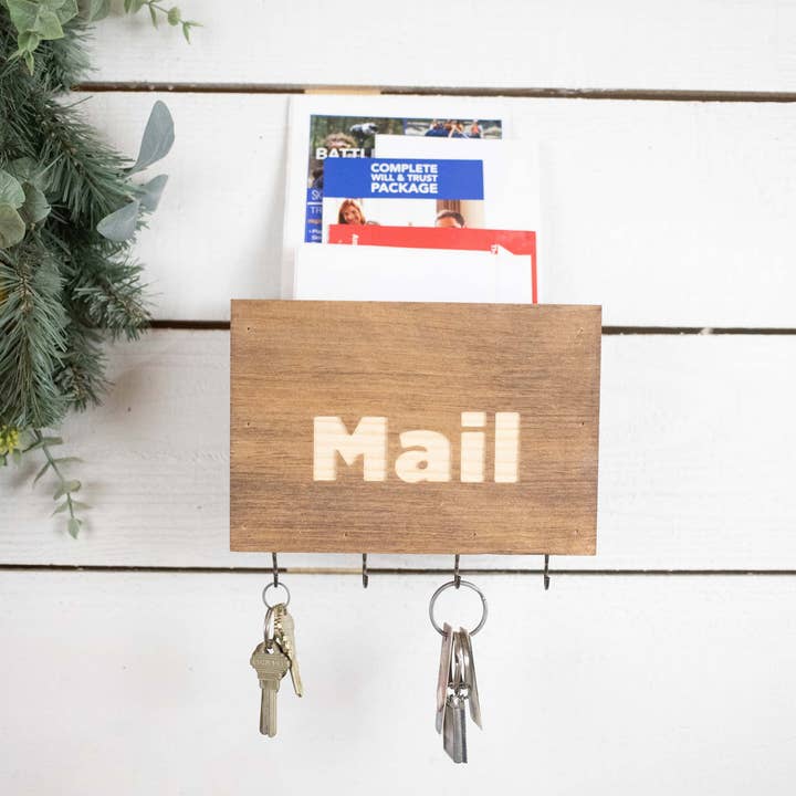 Small Mailbox, Easy Install Wall Mounted Letter Holder with Key Hooks. for wholesale by The McGarvey Workshop