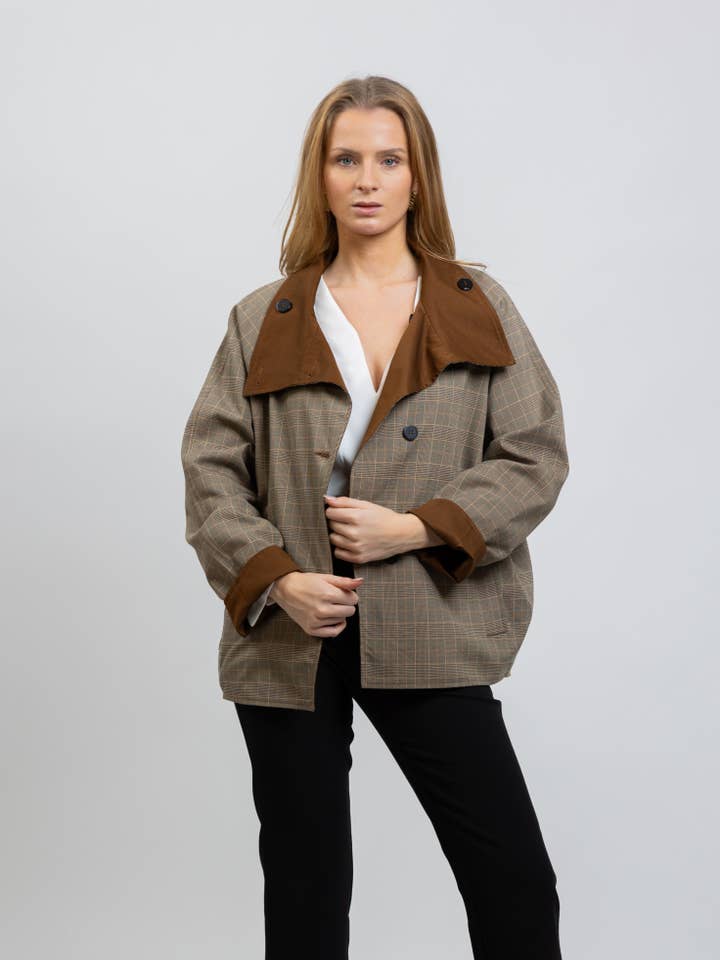 Reversible Checkered Short Trench Coat for wholesale by KZELL PARIS