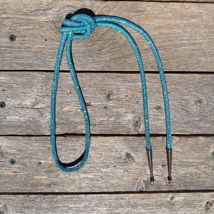 Aqua Rhinestone Western Bolo Tie #BT118 for wholesale by Rodeo Drive