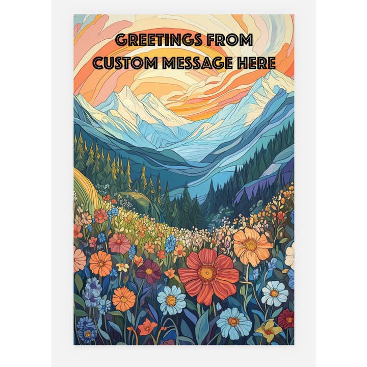 Sticker Art - Wholesale Postcard - Flowers & Mountains Custom Postcard - name drop greetingcard