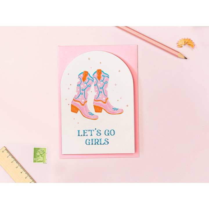 Let's Go Girls Cowgirl Card | Birthday | Hen-Do Bachelorette for wholesale by Vero Illustrates Art Prints and Greeting Cards