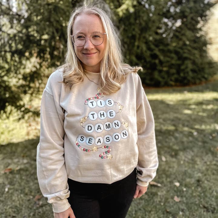 Katy Ryan Designs - Wholesale Graphic Sweatshirt - Women's - Tis the Damn Season – Cozy Tan Crewneck Sweatshirt2