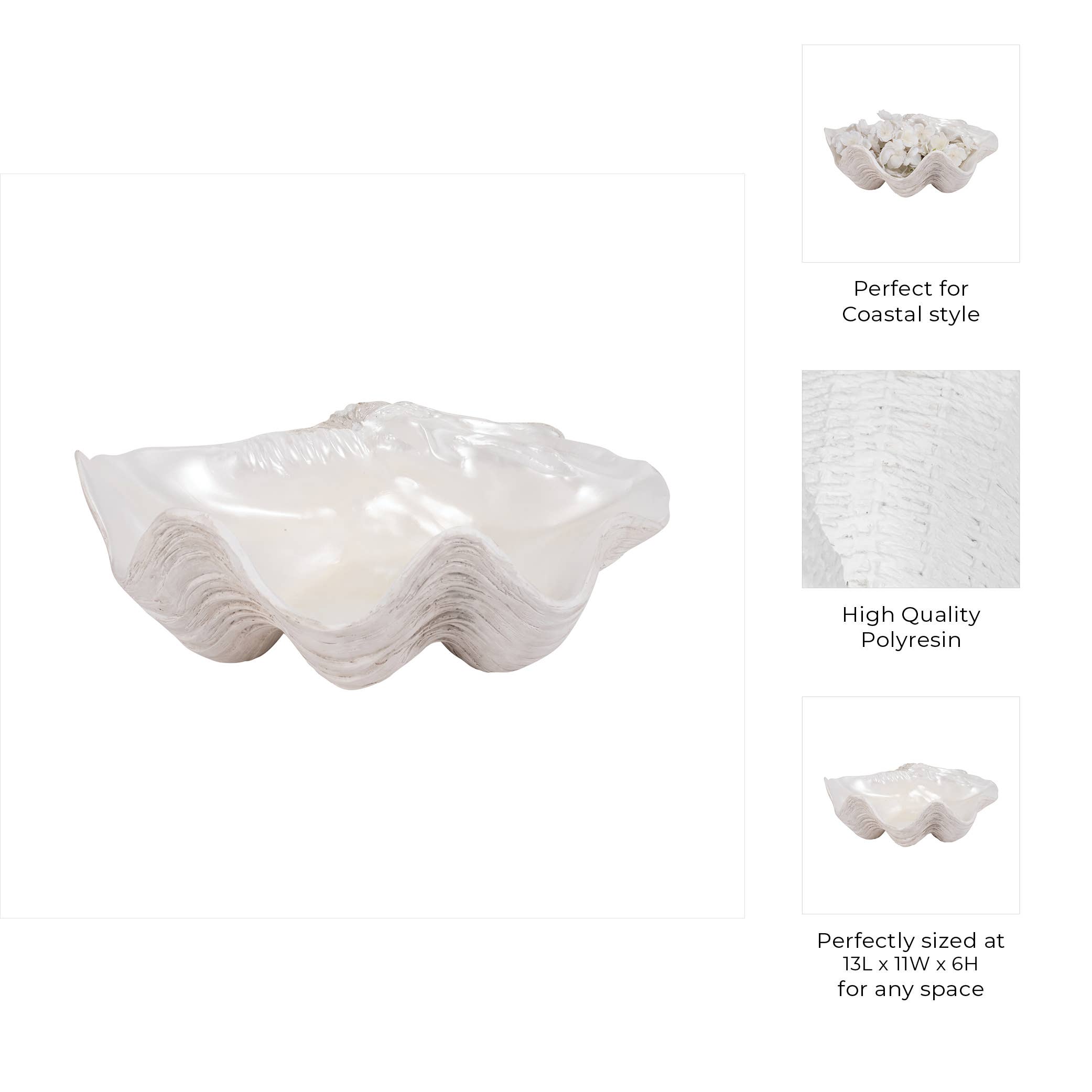 Sagebrook Home - Wholesale Decorative Plate/Dish/Bowl - Decorative Bowl - Ivory Resin Coastal Seashell Shape, 13 in.3