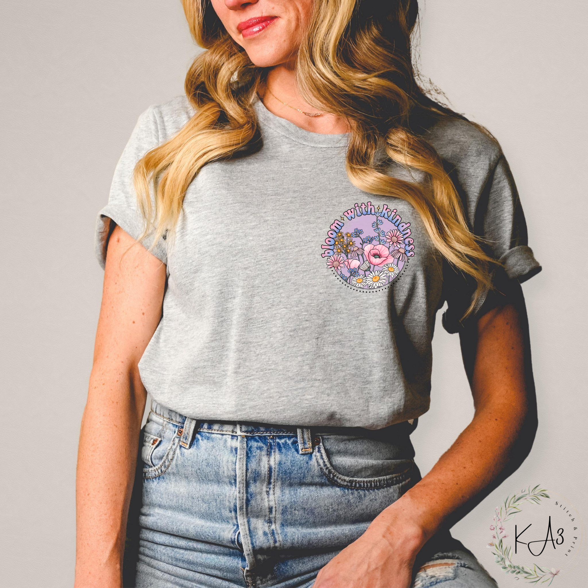 KA3 Stitch & Print - Wholesale Screen Printed T-Shirt - Women's - Bloom with Kindness2