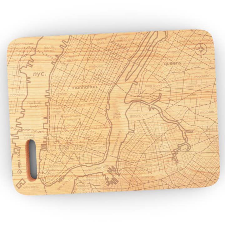 NYC, NY City Map - 6"x 8" Maple Bar Prep & Cutting Board for wholesale by Well Told