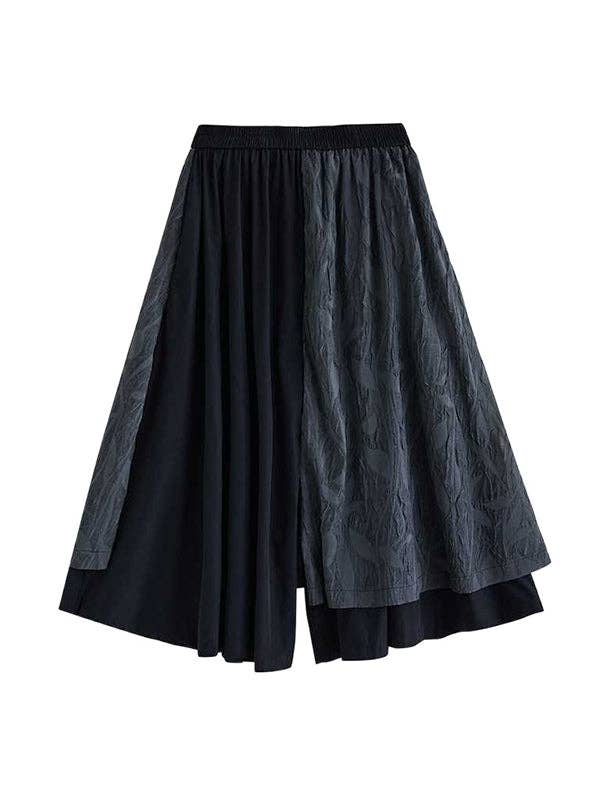 BLACK High Waisted Loose Elasticity Jacquard Pleated Pockets Culotte for wholesale on Faire6