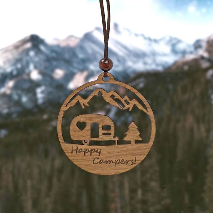 Happy Campers Decorative Car Charm for wholesale by Rambling Rooster Crafts