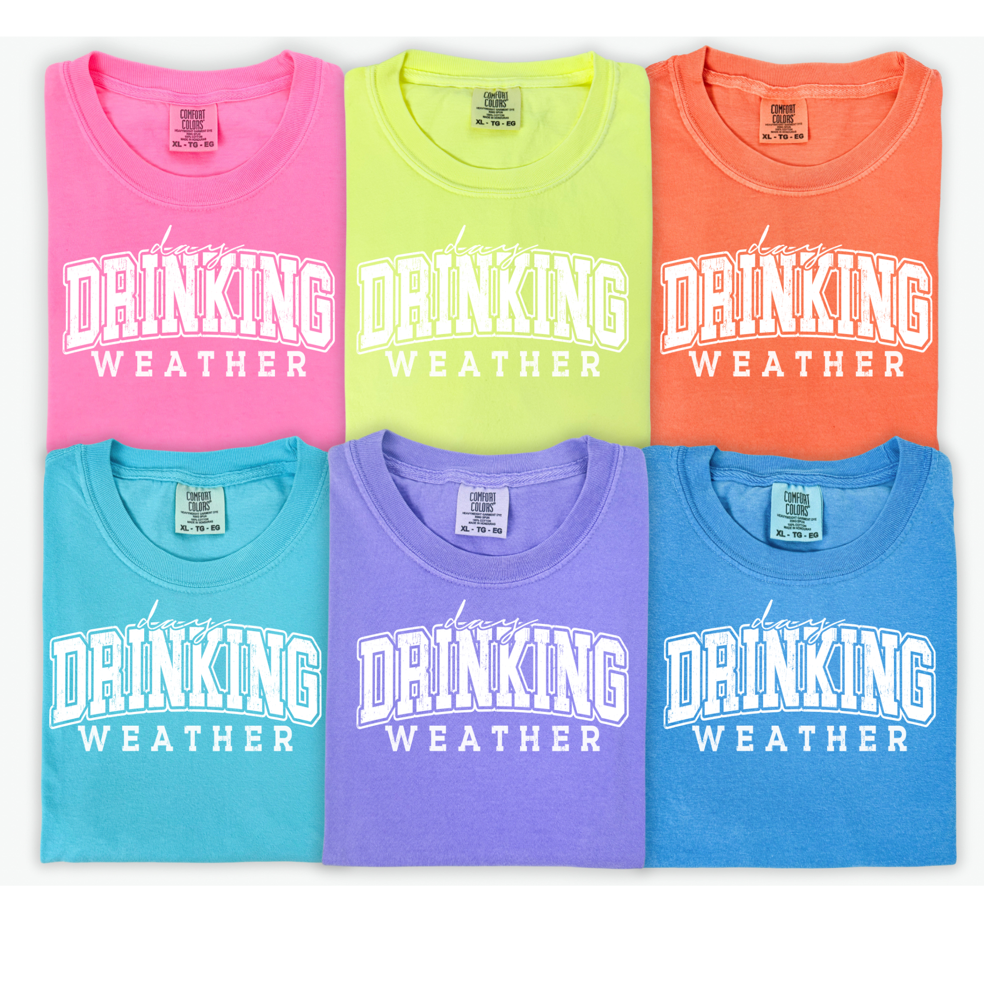 ZZ Threadz – Engroshandel T-shirt med print - Dame – Neon Day Drinking Weather Graphic Tee Comfort Farver1