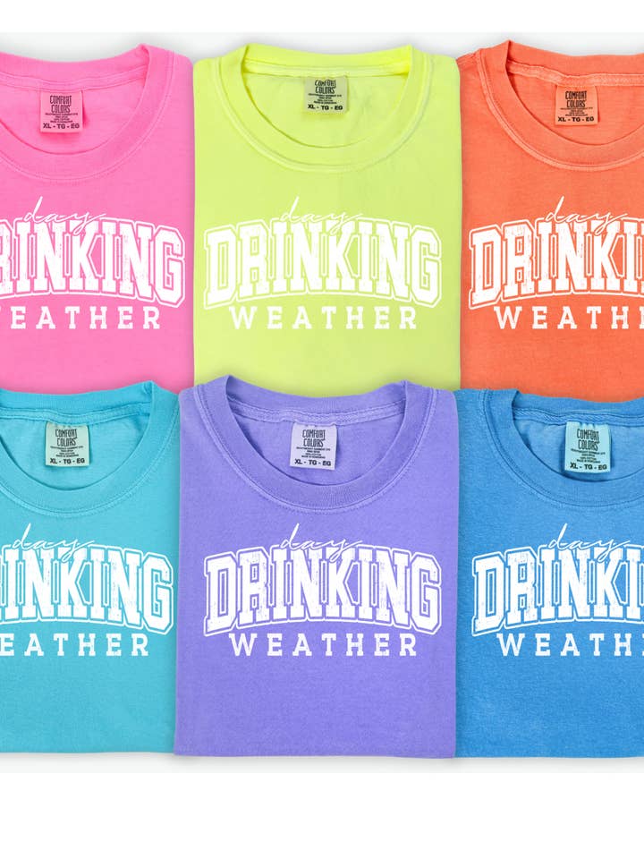 ZZ Threadz – Engroshandel T-shirt med print - Dame – Neon Day Drinking Weather Graphic Tee Comfort Farver1