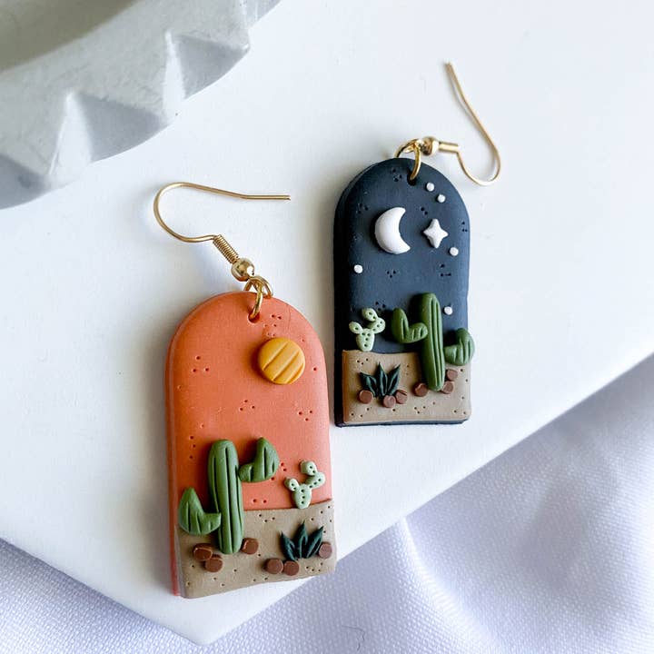 Desert Cacti Arch Clay Earrings for wholesale by Peripheral US