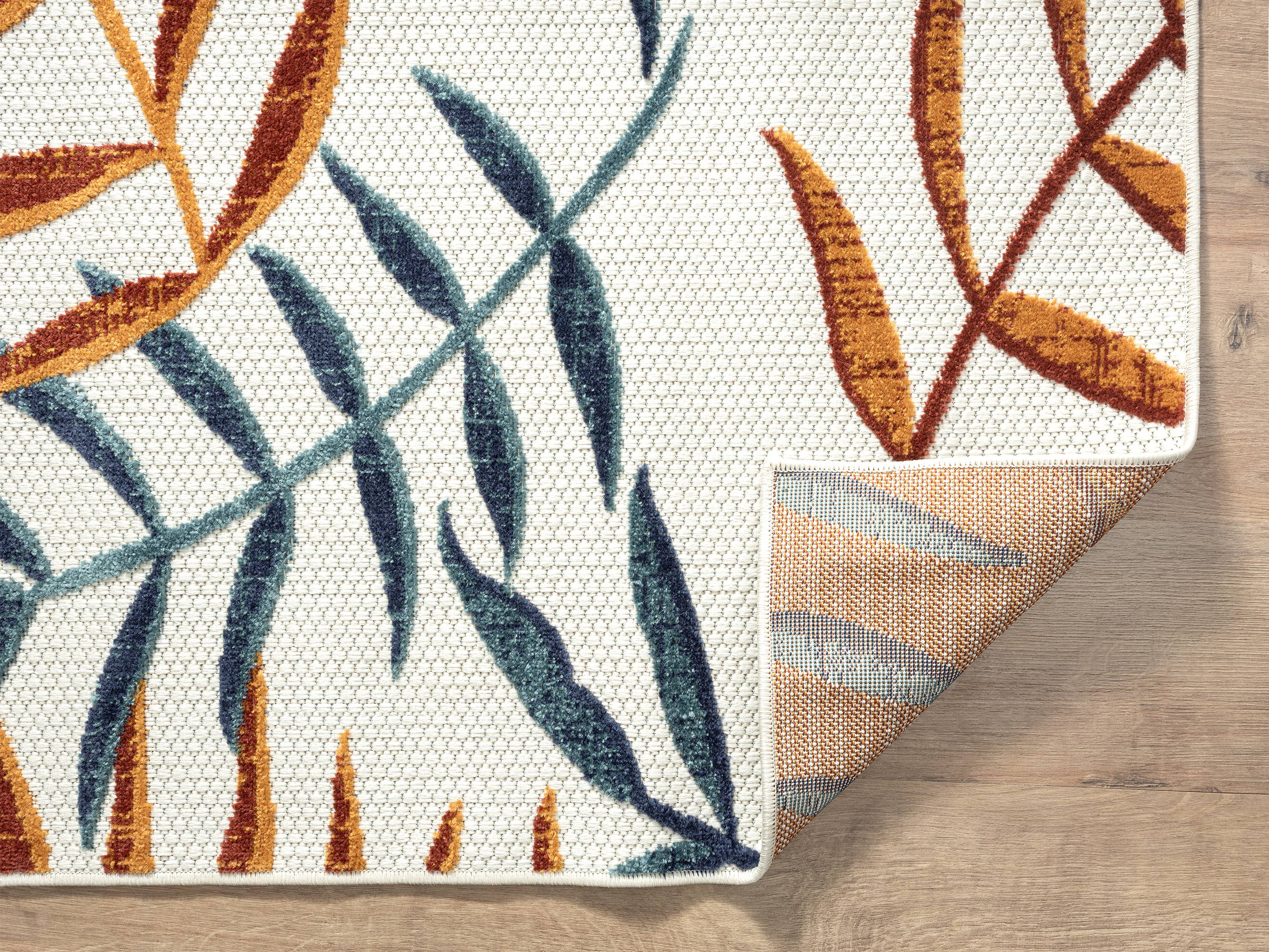 Abani Rugs - Vente Tapis - Tapis d'intérieur/extérieur à feuilles rouges et bleues Abani Hampton7