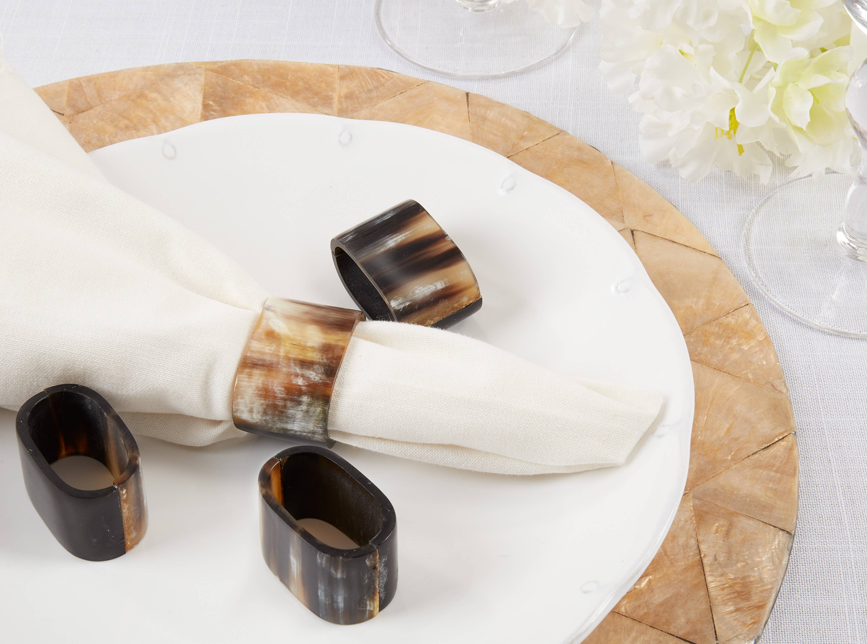 Brown Oval Horn Napkin Ring - Set of 4 for wholesale on Faire1