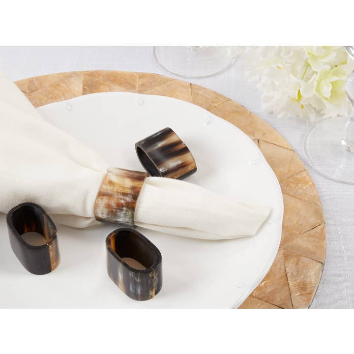 Brown Oval Horn Napkin Ring - Set of 4 for wholesale on Faire1