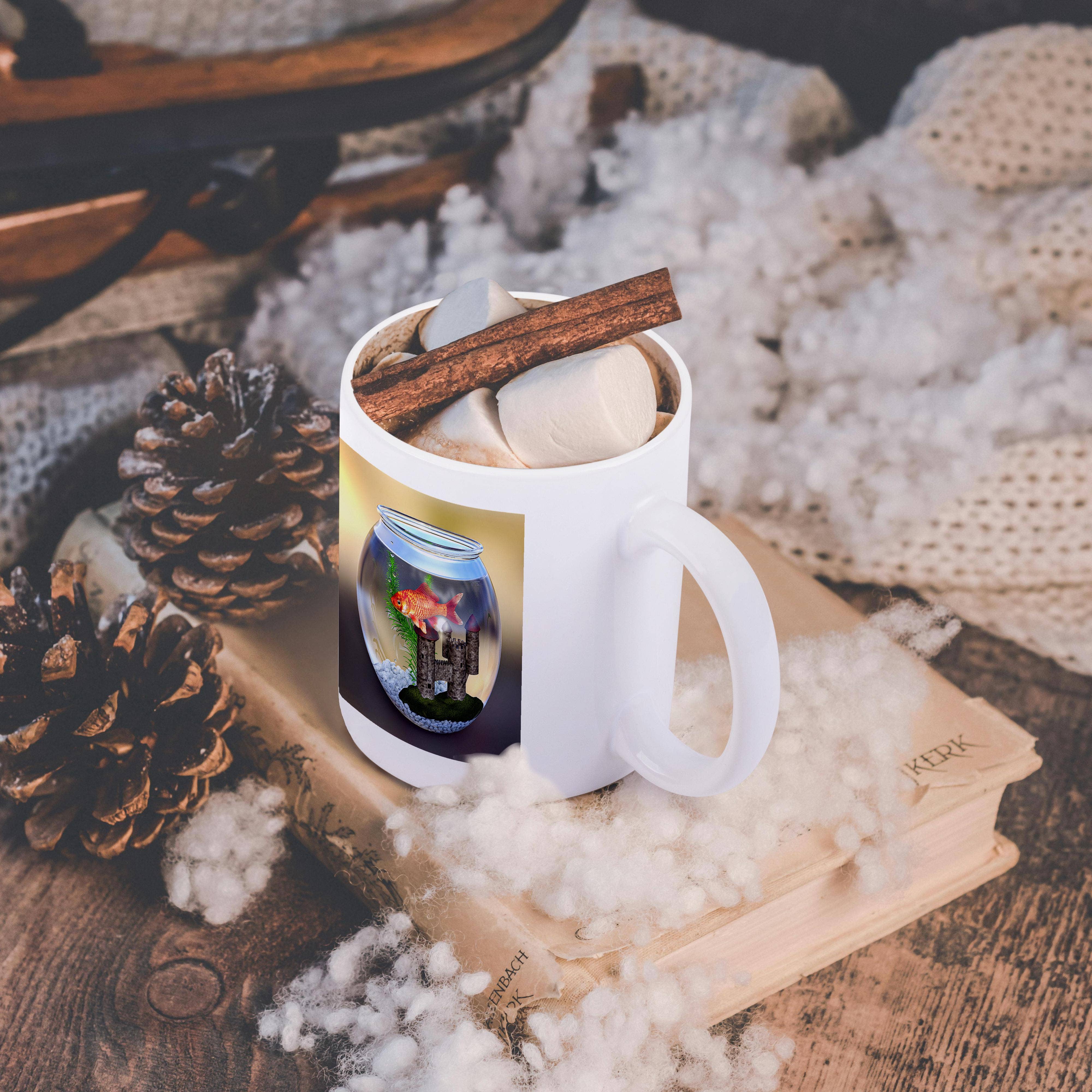 3dRose - Wholesale Coffee Mug - 3dRose, Gold fish in Gold Fish Bowl with decorations, Mug11