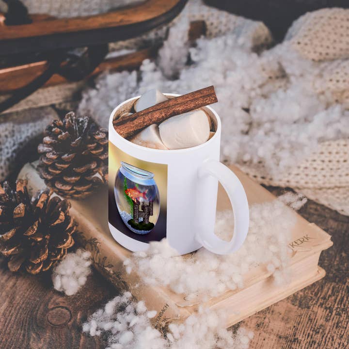 3dRose - Wholesale Coffee Mug - 3dRose, Gold fish in Gold Fish Bowl with decorations, Mug11