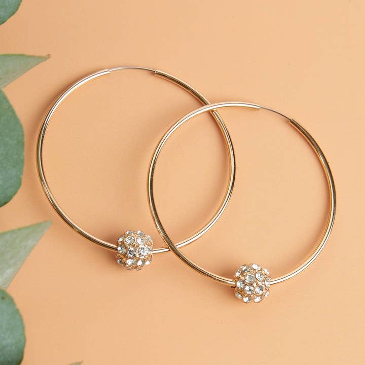 Acadia Gold Faceted Stone Fireball Hoop Earrings for wholesale by Elsie & Zoey