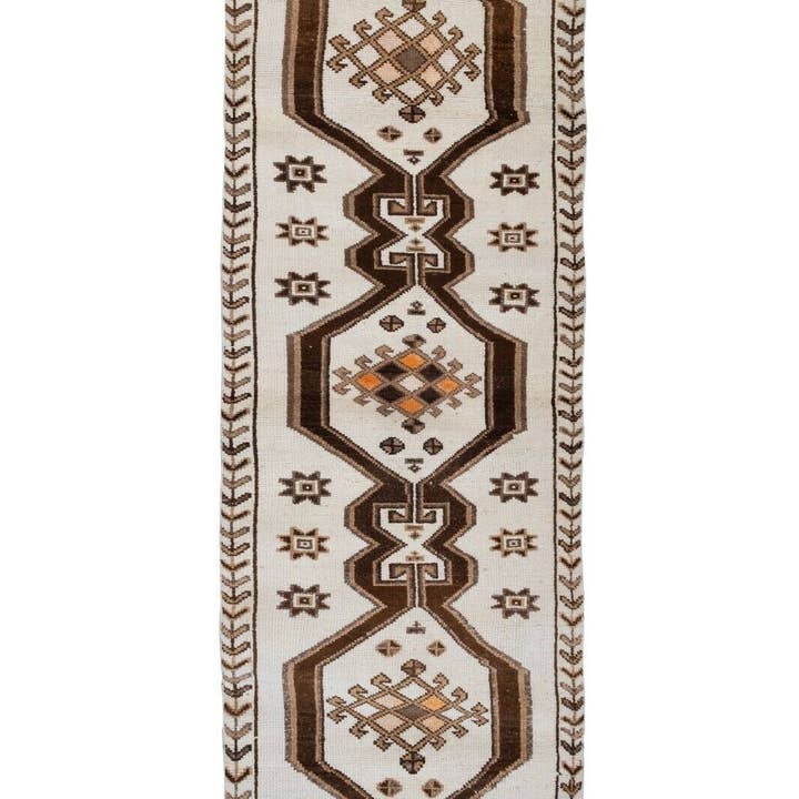 Alfombra Herki Vintage Turca Geométrica Anudada a Mano 3'10" X 12'1" para venta al por mayor de Vintage Pillows Store