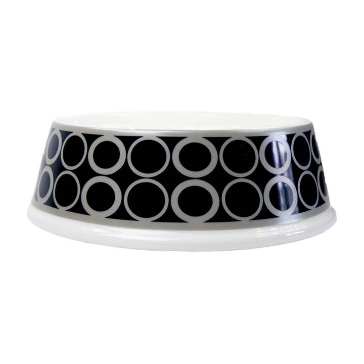 H&R Porcelain Dog Bowl in Patterned Black for wholesale by Hartman & Rose