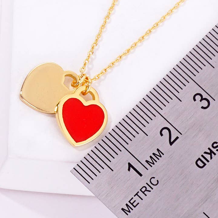 Sensibling Corp. - Wholesale Pendant/Charm Necklace - Enamel Metal Double Heart Pendant Necklace6