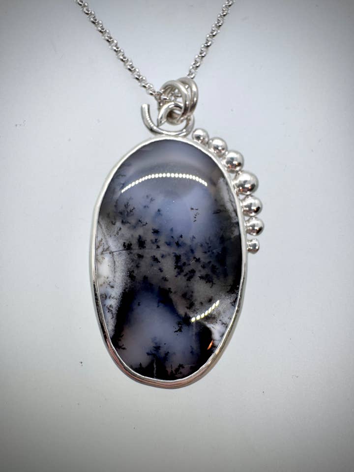 Sterling and Dendritic Opal Bauble Necklace for wholesale by Morgan McGeehan Designs