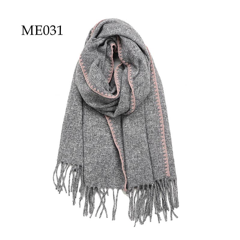 Adorro - Wholesale Scarf - Women's - Soft Crochet Trim Weaved Knit Oblong Fleece Scarf (8 colors)2