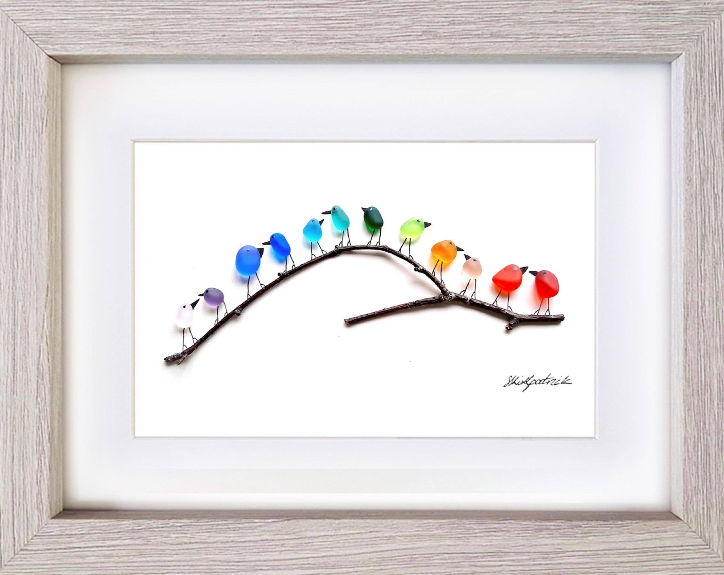 UrchinArtworks – wholesale Art print – Rainbow Birds on Branch Sea Glass Picture Wall Art Decor7