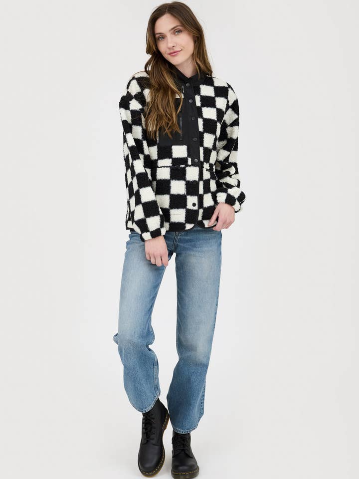 Blu Pepper - Wholesale Jacket - Women's - CHECKERED SNAP BUTTON FLEECE JACKET