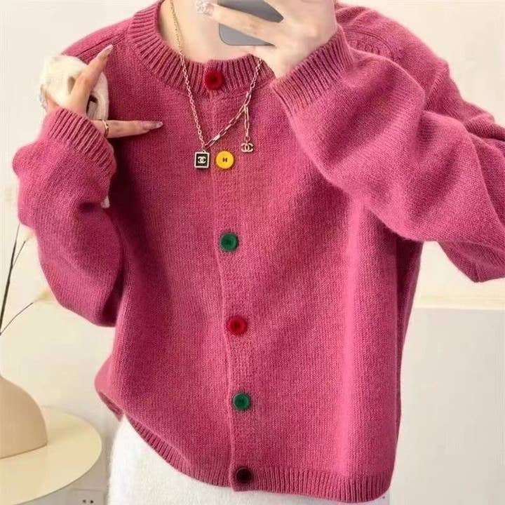 UZ Wholesale Store - Wholesale Cardigan - Women's - Colorful Buttoned Round Neck Cardigan Sweater3