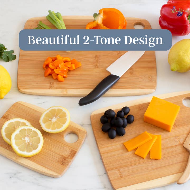 Totally Bamboo - Wholesale Cutting Board - 3-Piece Bamboo Cutting Board Set with Two-Tone Design