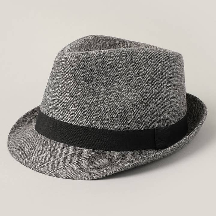 Fashion City - Wholesale Fedora - Men's - Men's Twill Herringbone Pattern Short Brim Fedora