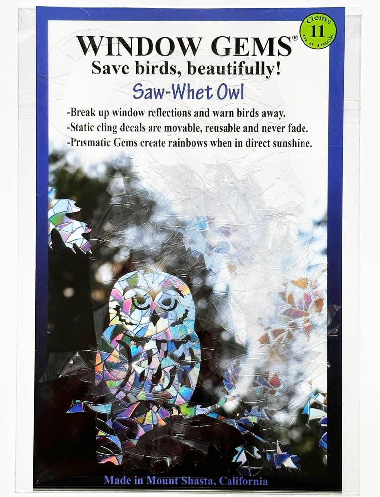 Window Gems – Suncatcher por atacado – Autocolantes de Janela com Coruja Saw-Whet - Prismas Captadores de Sol - Salve os pássaros4