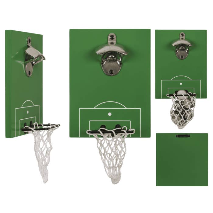 Metal bottle opener, Football pitch with goal, for wholesale by Out of the blue KG